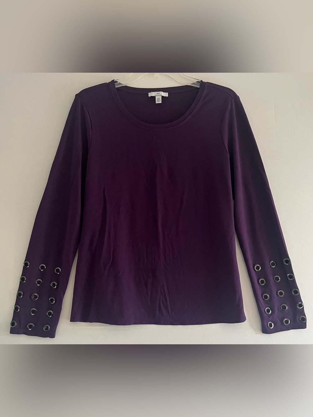 Halston Purple Grommet Cuff Long Sleeve Top L Edgy Whimsigoth